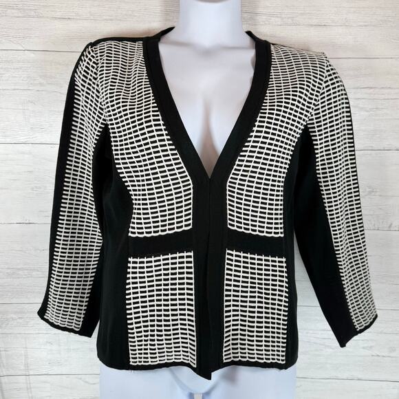 Ming Wang Large women black white check cardigan old money quiet luxury fall - Picture 1 of 8